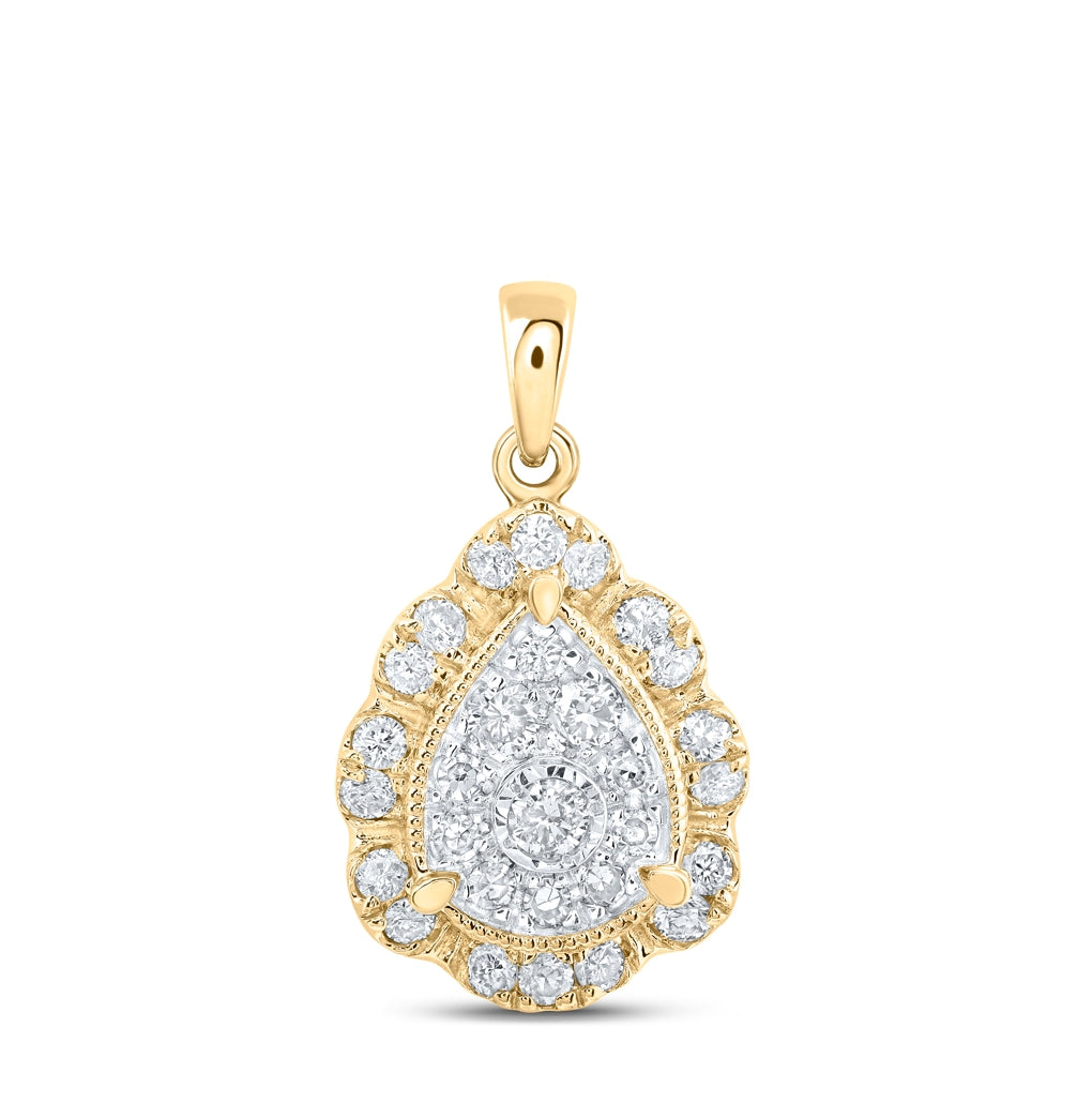 10K Yellow Or White Or Rose Gold Womens Round Diamond Teardrop Pendant