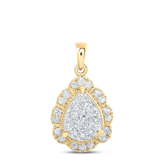 10K Yellow Or White Or Rose Gold Womens Round Diamond Teardrop Pendant