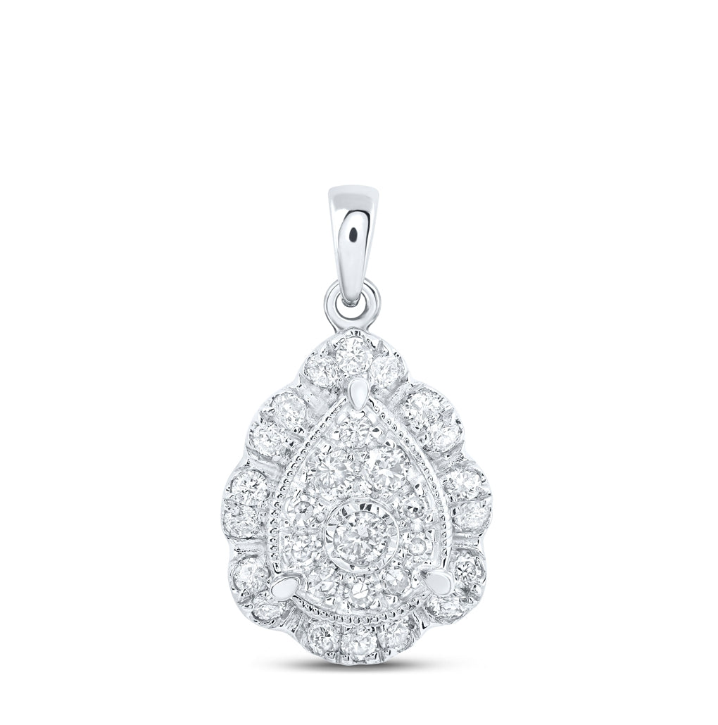 10K Yellow Or White Or Rose Gold Womens Round Diamond Teardrop Pendant