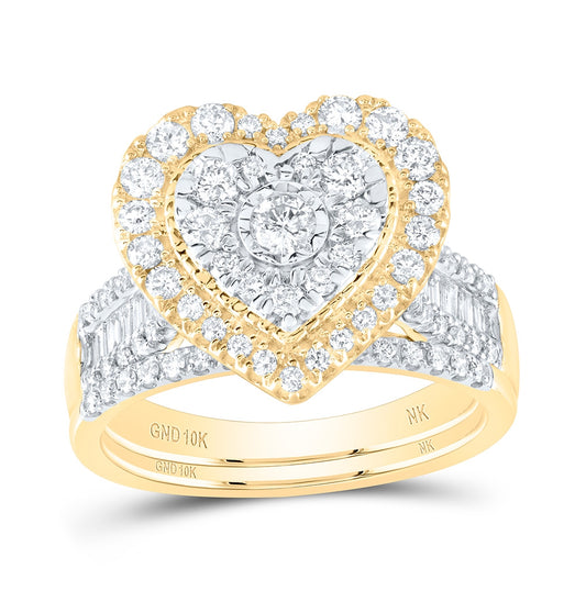 10K Yellow Or White Or Rose Gold Round Diamond Heart Bridal Wedding Ring Band Set, Womens Size: 5-10