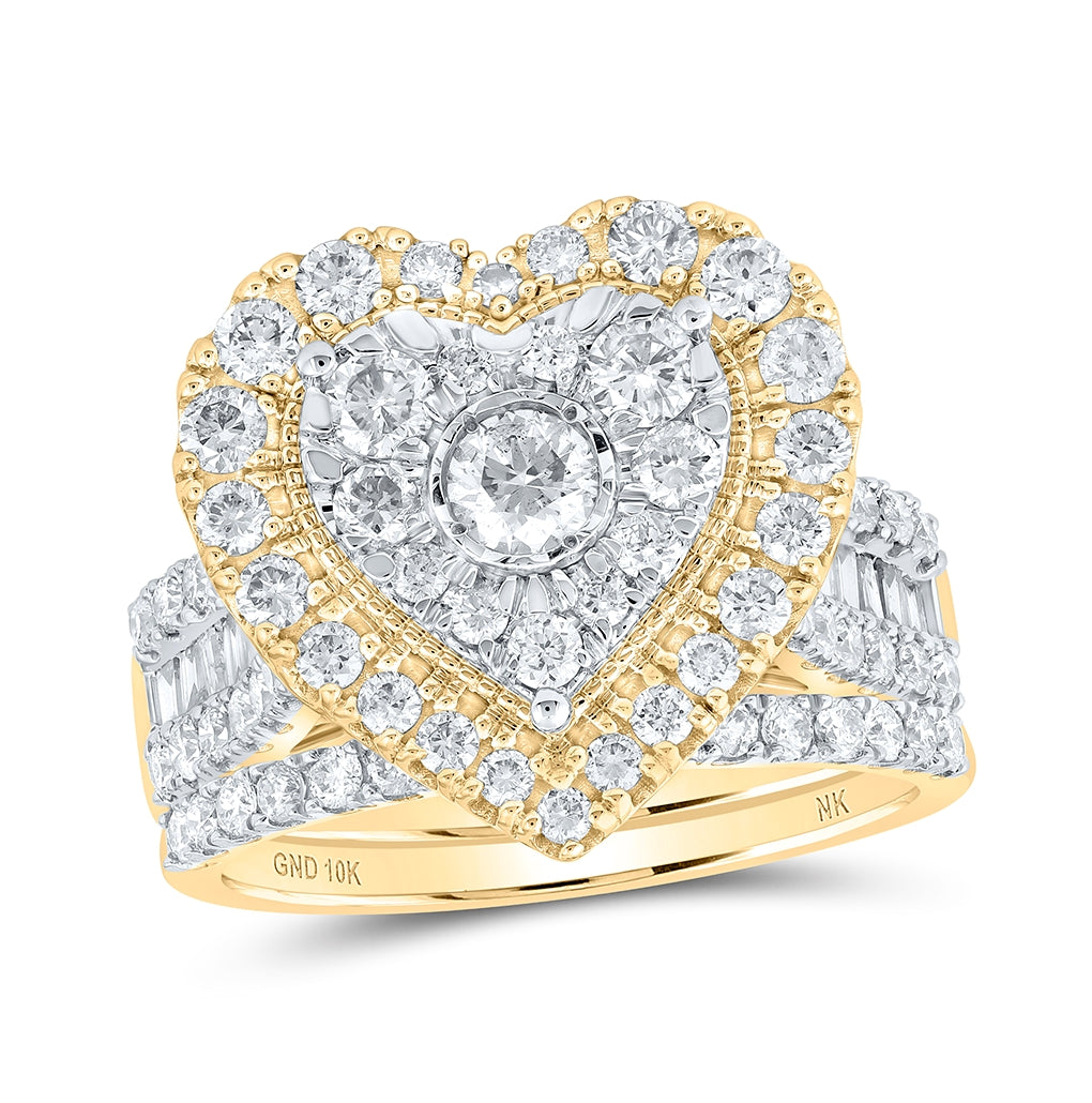 10K Yellow Or White Or Rose Gold Round Diamond Heart Bridal Wedding Ring Band Set , Womens Size: 5-10