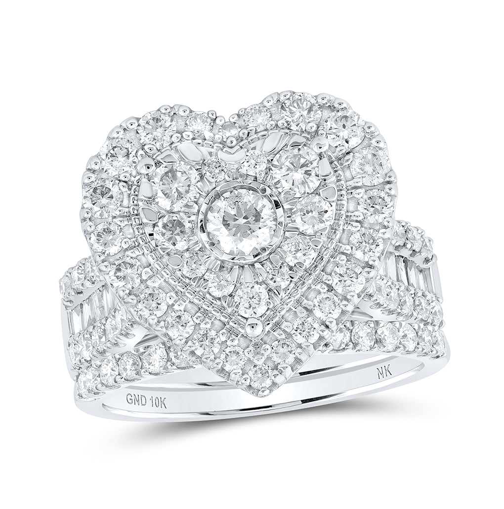 10K Yellow Or White Or Rose Gold Round Diamond Heart Bridal Wedding Ring Band Set , Womens Size: 5-10