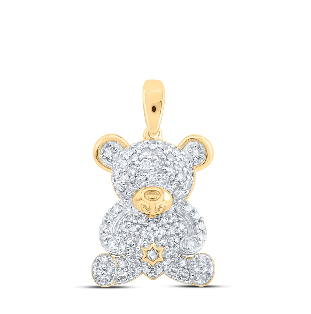 10K Yellow Or White Or Rose Gold Womens Round Diamond Teddy Bear Animal Pendant