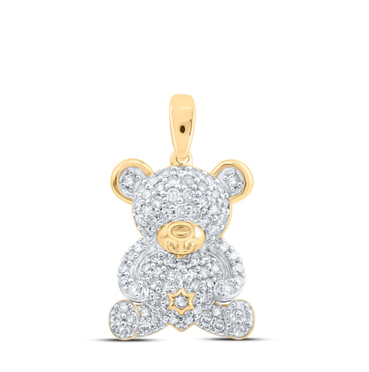 10K Yellow Or White Or Rose Gold Womens Round Diamond Teddy Bear Animal Pendant