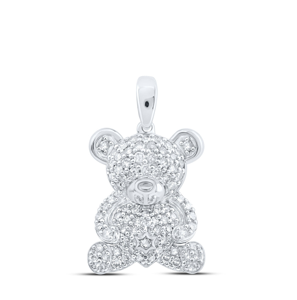 10K Yellow Or White Or Rose Gold Womens Round Diamond Teddy Bear Animal Pendant
