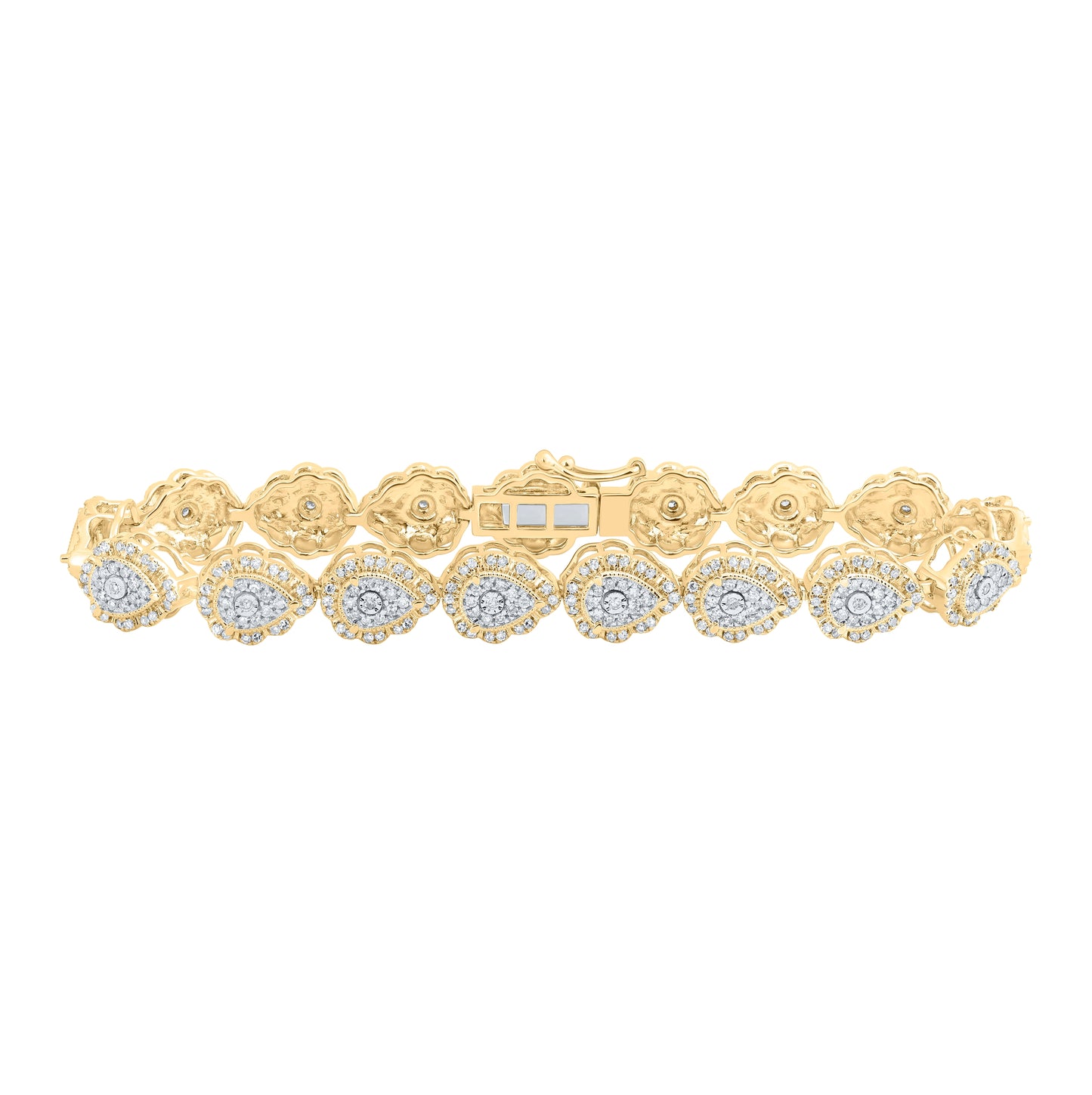 10K White Or Yellow Or Rose Gold Womens Round Diamond Teardrop Link Bracelet