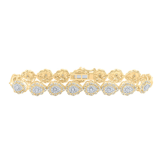 10K White Or Yellow Or Rose Gold Womens Round Diamond Teardrop Link Bracelet