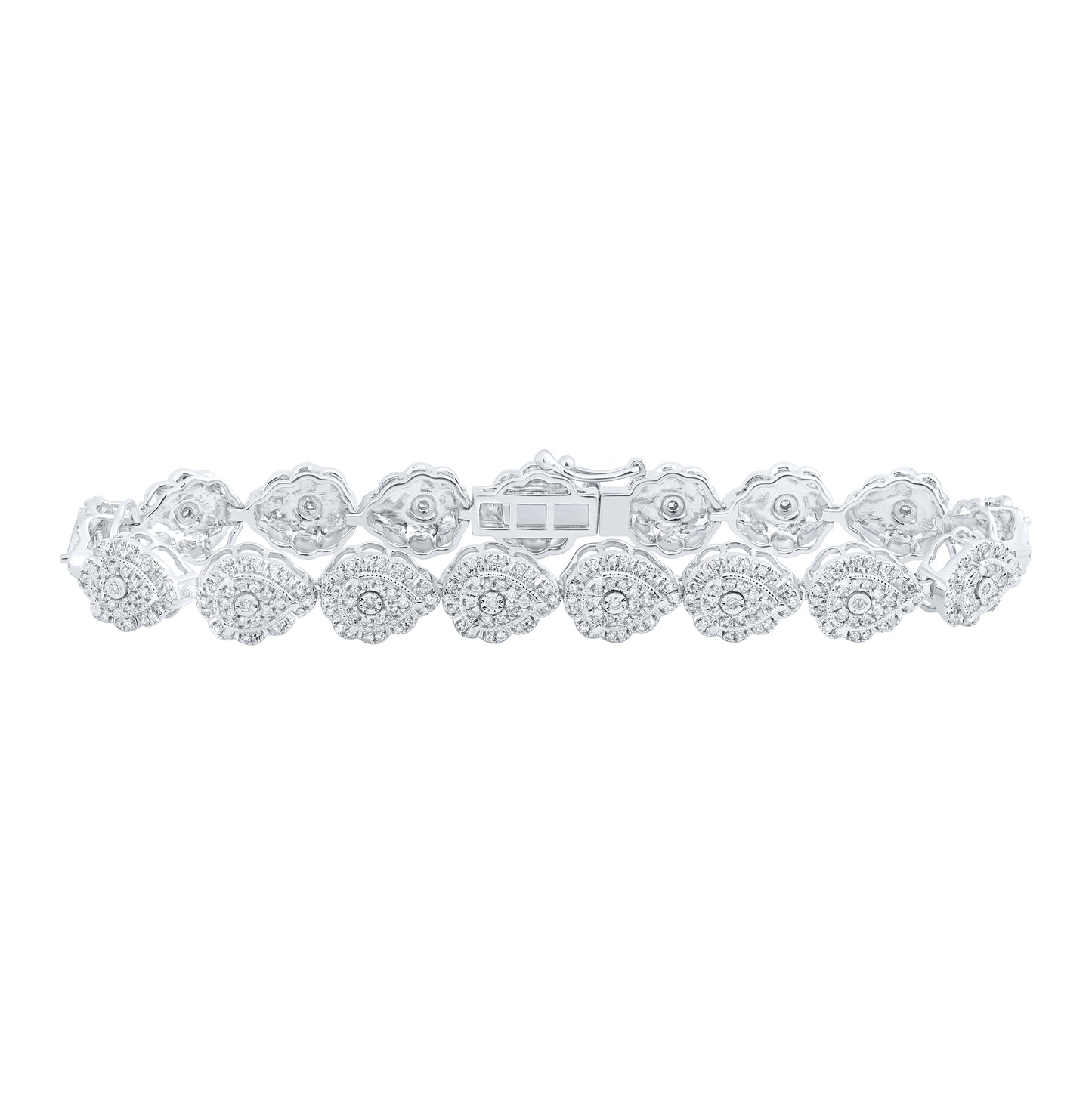 10K White Or Yellow Or Rose Gold Womens Round Diamond Teardrop Link Bracelet