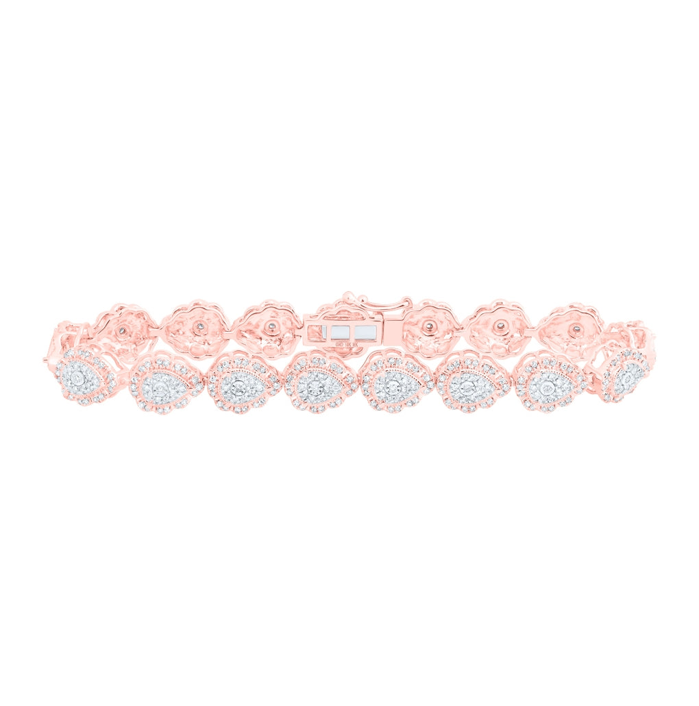 10K White Or Yellow Or Rose Gold Womens Round Diamond Teardrop Link Bracelet