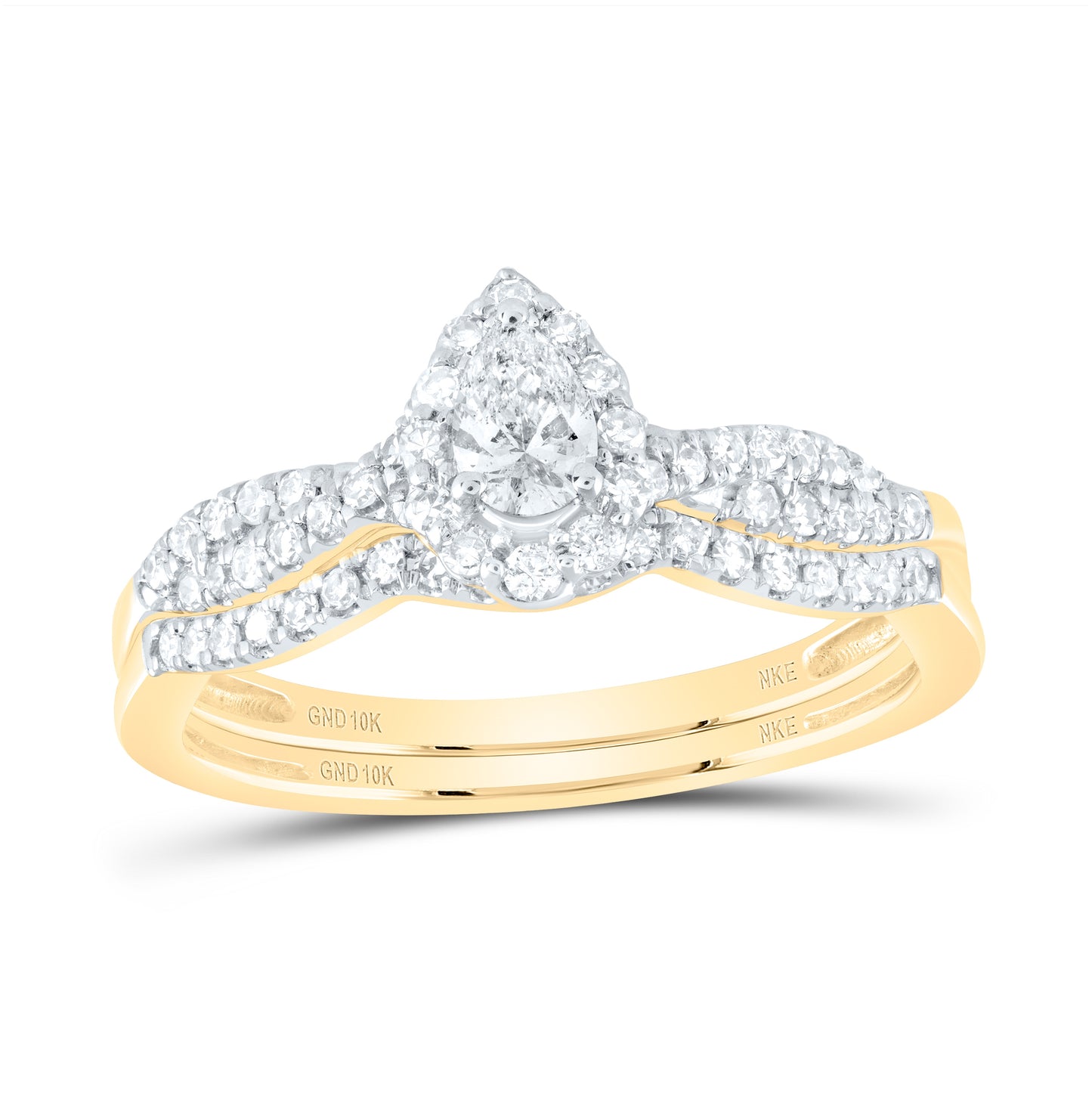10K White Or Yellow Gold Pear Diamond Halo Bridal Wedding Ring Band Set , Womens Size: 5-10