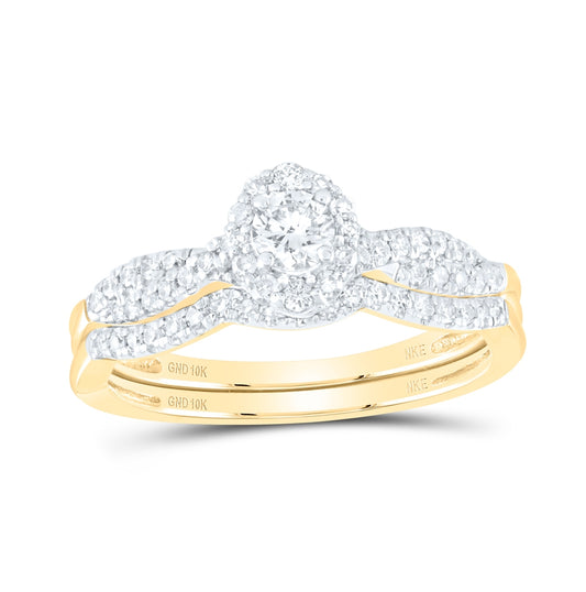 10K White Or Yellow Gold Round Diamond Halo Bridal Wedding Ring Band Set , Womens Size: 5-10