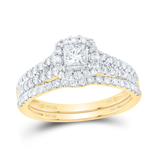 14K Yellow Or White Gold Princess Diamond Halo Bridal Wedding Ring Band Set 1 Cttw, Womens Size: 5-10