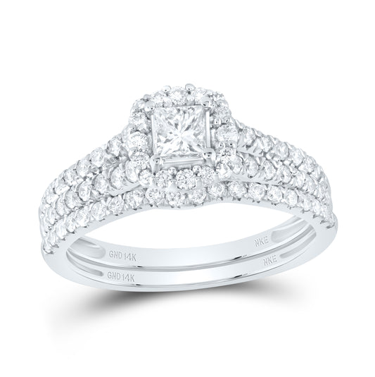 14K White Gold Princess Dia. Halo Bridal Wedding Band Set 1ctw, Women's Size: 5-10