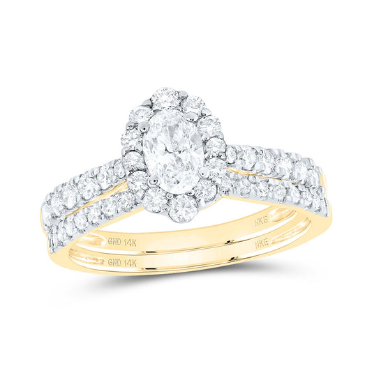 14K Yellow Gold Oval Dia. Halo Bridal Wedding Band Set 1ctw, Women's Size: 5-10