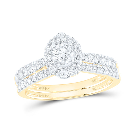 14K Yellow Gold Round Diamond Halo Bridal Wedding Band Set 1ctw, Women's Sz: 5-10