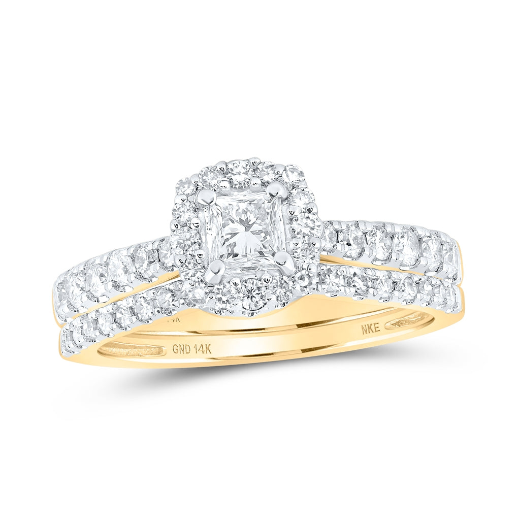 14K Yellow Gold Princess Dia. Halo Bridal Wedding Ring Band Set 1ctw, Women's Size: 5-10