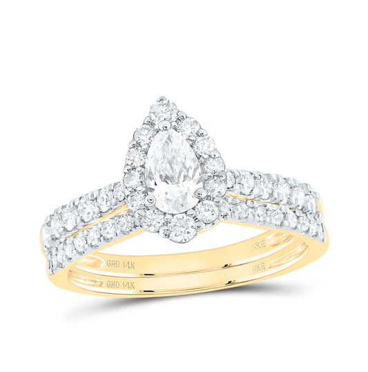 14K Yellow Gold Pear Dia. Halo Bridal Wedding Band Set 1ctw, Women's Sz: 5-10