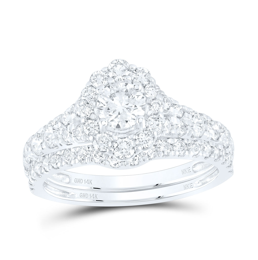 14K White Gold Princess Diamond Halo Bridal Wedding Ring Band Set 1-1/2ctw, Women's Size: 5-10