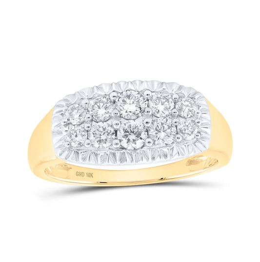 10K White Or Yellow Or Rose Gold Mens Round Diamond Fluted Band Ring , Mens Size: 7-13