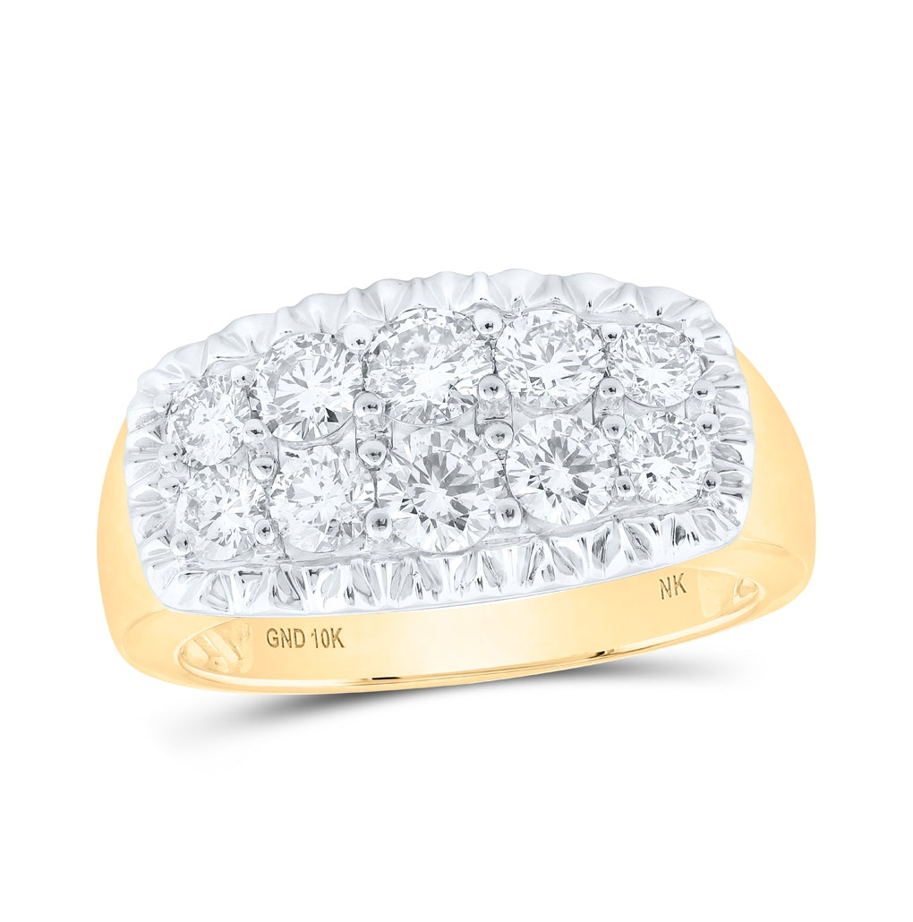 10K White Or Yellow Or Rose Gold Mens Round Diamond Fluted Band Ring , Mens Size: 7-13