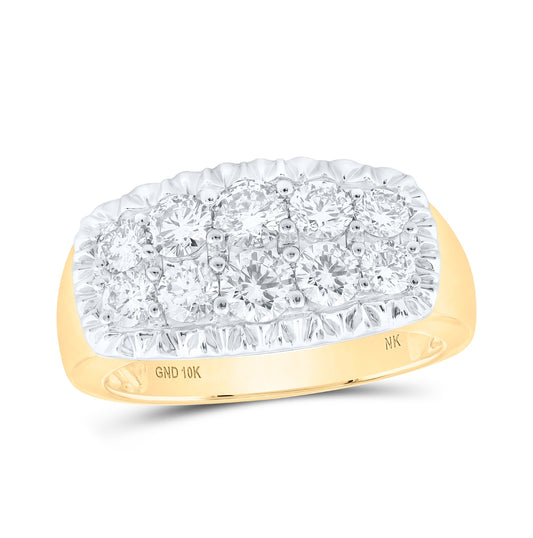 10K White Or Yellow Or Rose Gold Mens Round Diamond Fluted Band Ring , Mens Size: 7-13