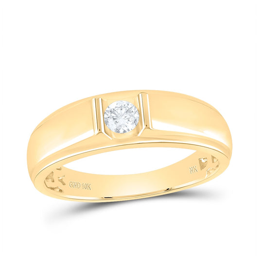 10K Yellow Or White Or Rose Gold Mens Round Diamond Solitaire Band Ring , Mens Size: 7-13