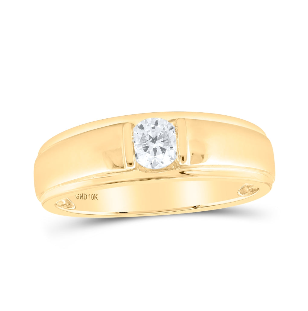 10K White Or Yellow Gold Mens Round Diamond Solitaire Band Ring , Mens Size: 7-13