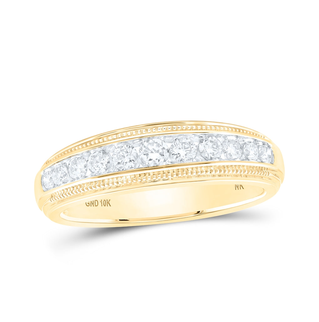 10K Yellow Or White Or Rose Gold Mens Round Diamond Band Ring , Mens Size: 7-13