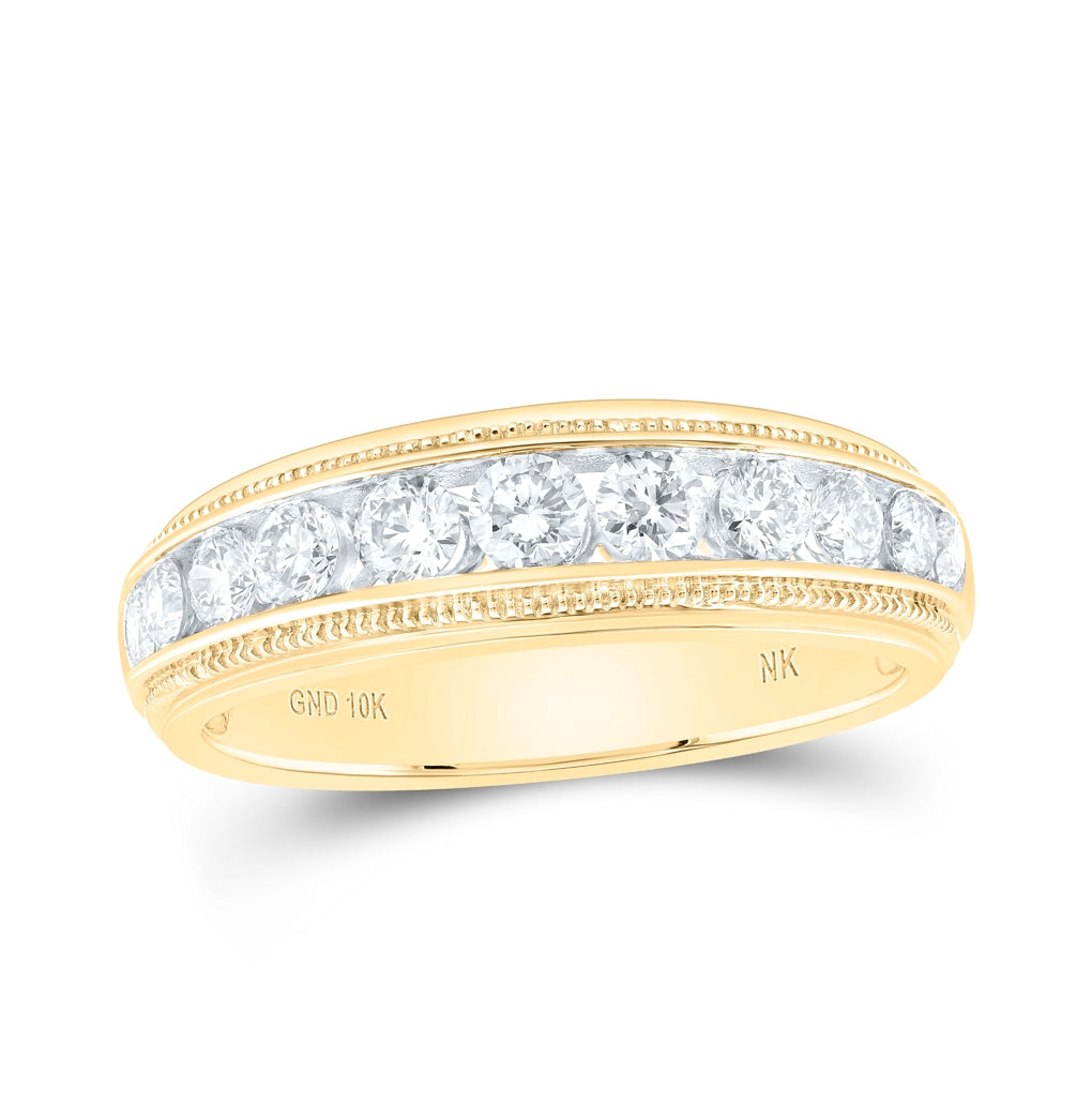 10K Yellow Or White Or Rose Gold Mens Round Diamond Band Ring , Mens Size: 7-13