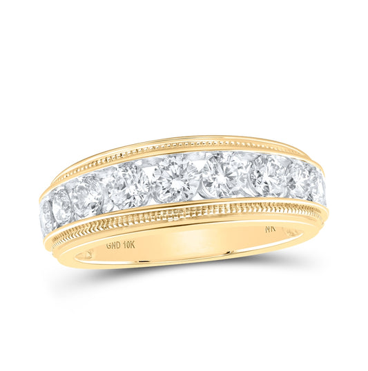 10K White Or Yellow Gold Mens Round Diamond Band Ring , Mens Size: 7-13
