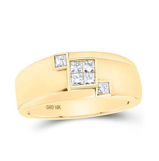 10K Yellow Or White Or Rose Gold Mens Princess Diamond Band Ring , Mens Size: 7-13
