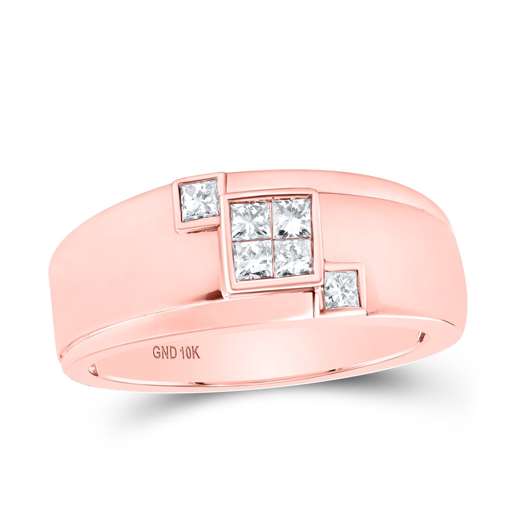 10K Yellow Or White Or Rose Gold Mens Princess Diamond Band Ring , Mens Size: 7-13