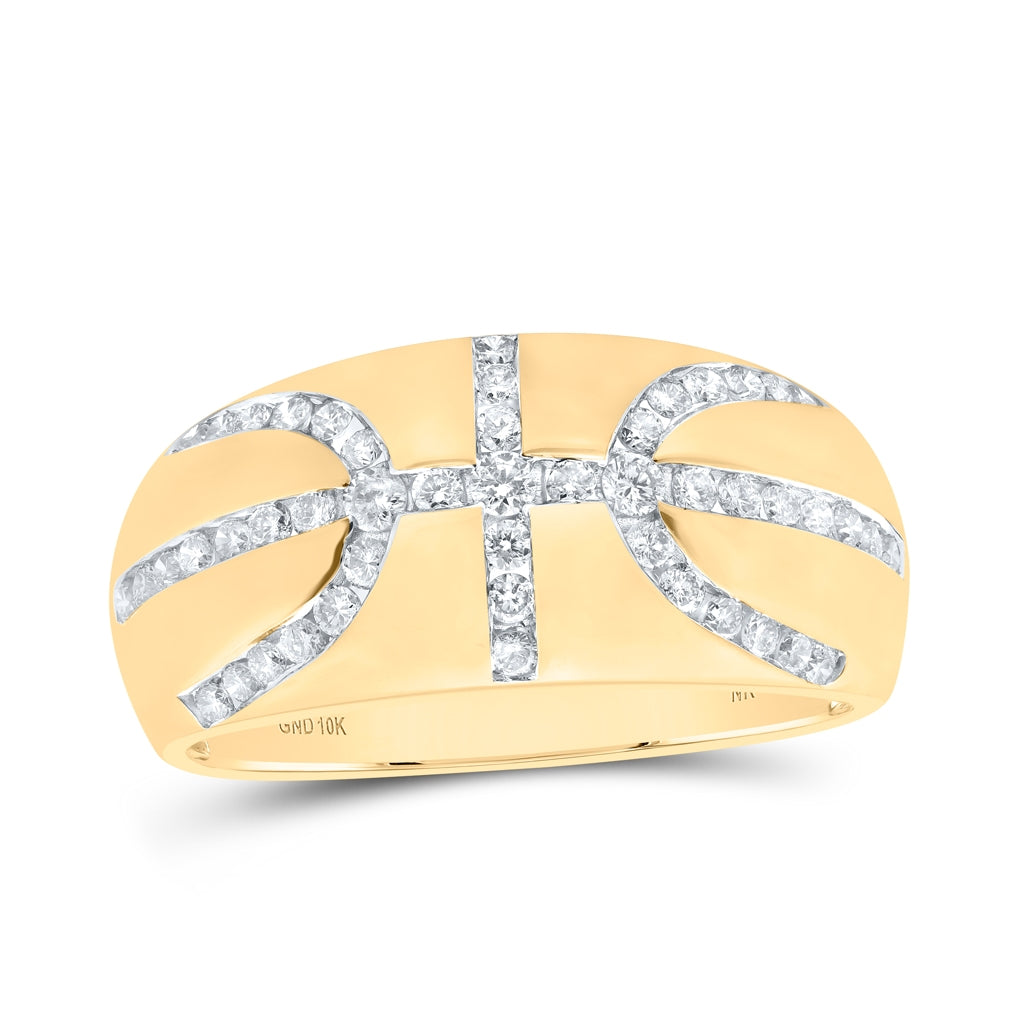 10K Yellow Gold Mens Round Diamond Basketball Band Ring 3/4 Cttw, Mens Size: 7-13