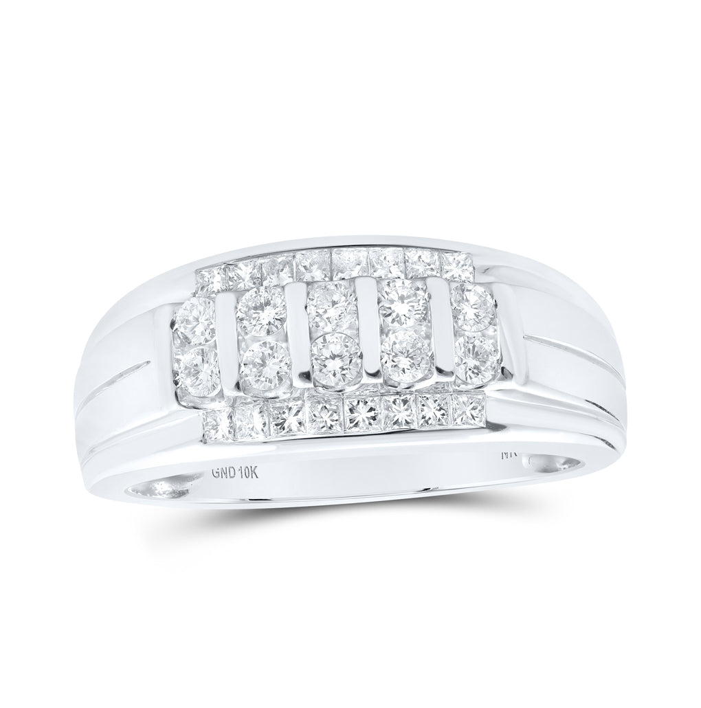 10K White Gold Mens Round Diamond Band Ring 3/4 Cttw, Mens Size: 7-13