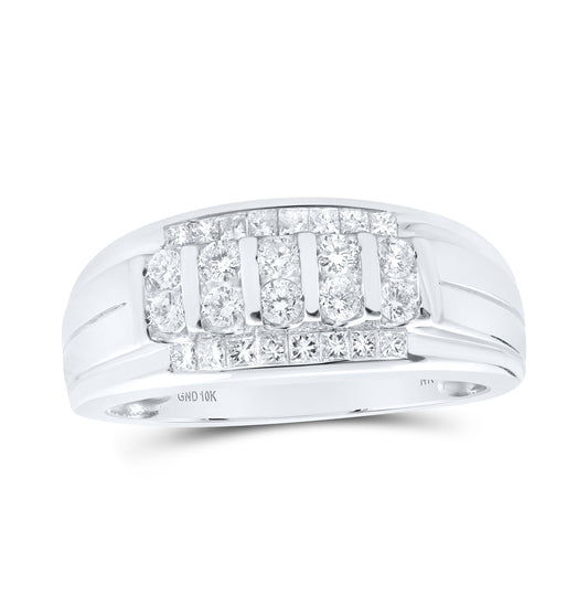 10K White Gold Mens Round Diamond Band Ring 3/4 Cttw, Mens Size: 7-13