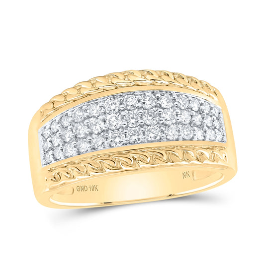 10K White Or Yellow Gold Mens Round Diamond Rope-accent Band Ring , Mens Size: 7-13