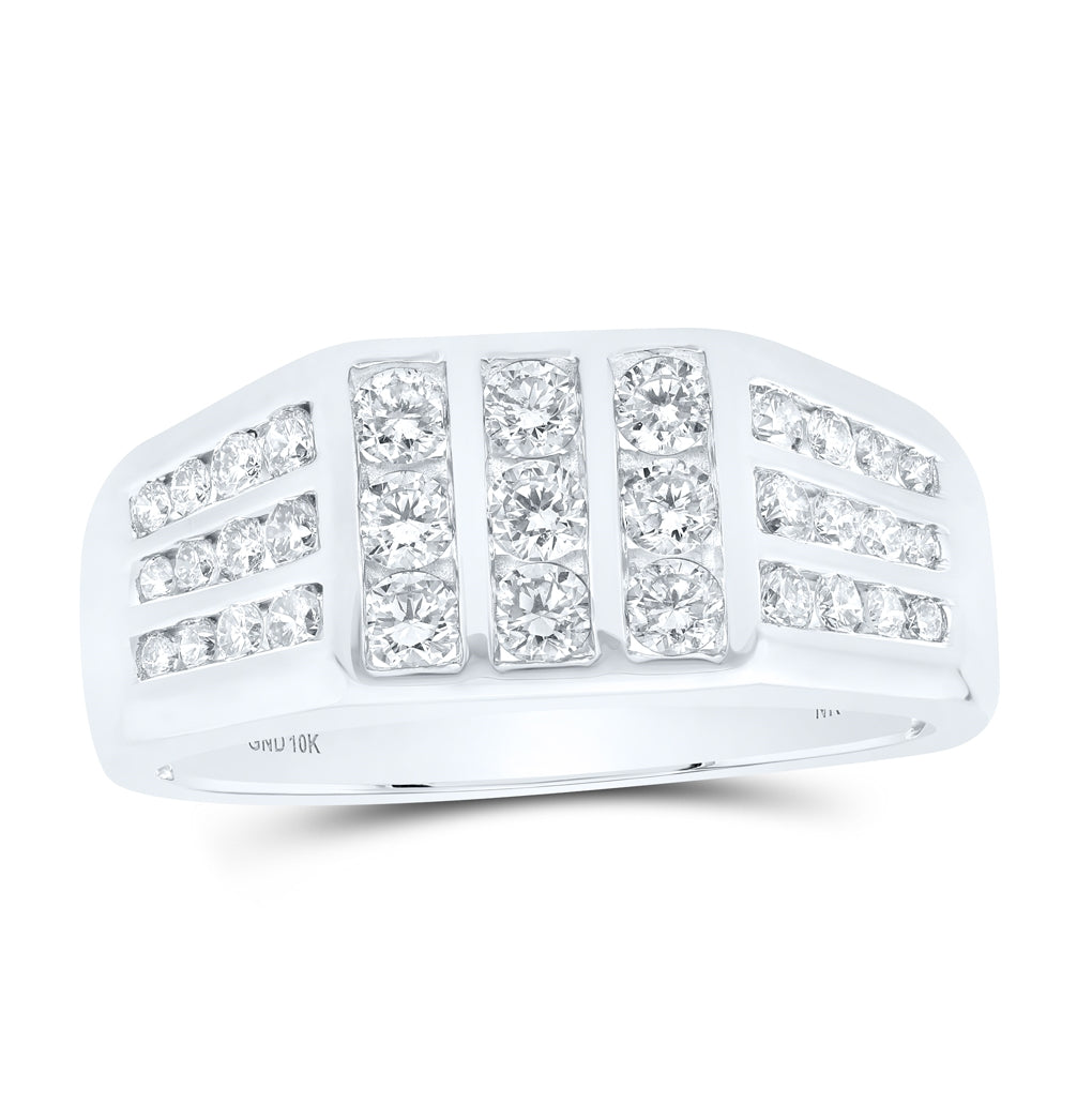 10K White Gold Mens Round Diamond Flat-top Band Ring 1 Cttw, Mens Size: 7-13