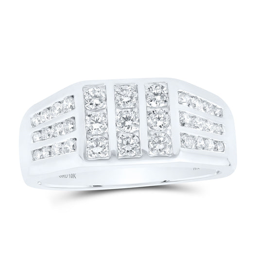 10K White Gold Mens Round Diamond Flat-top Band Ring 1 Cttw, Mens Size: 7-13