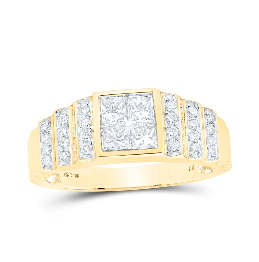 10K White Or Yellow Gold Mens Princess Diamond Band Ring , Mens Size: 7-13