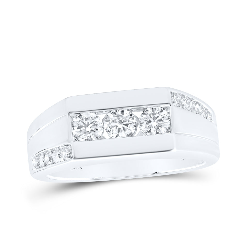 10K White Gold Mens Round Diamond Flat Top Band Ring 1ctw, Mens Size: 7-13