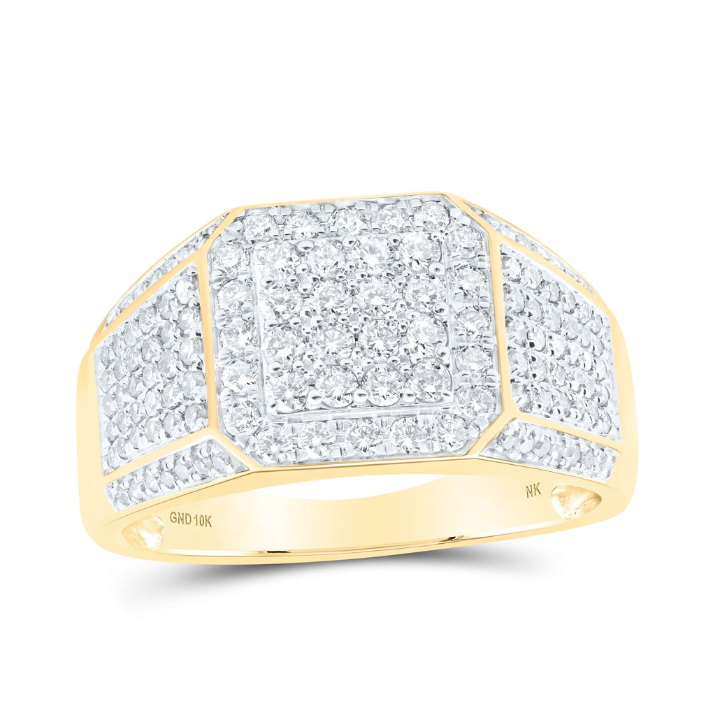 10K White Or Yellow Gold Mens Round Diamond Square Ring , Mens Size: 7-13