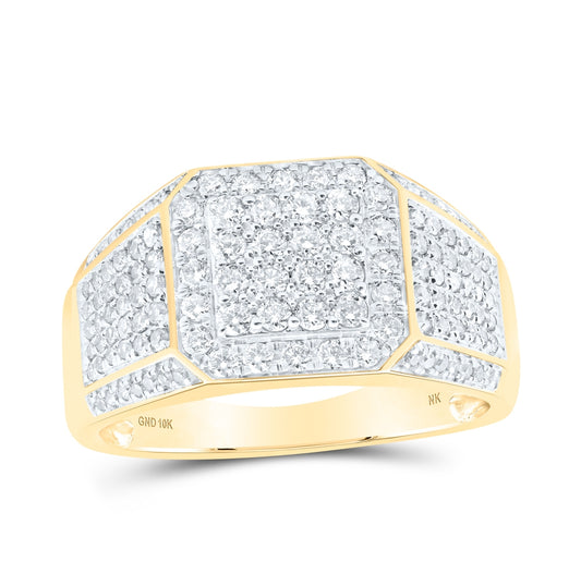 10K White Or Yellow Gold Mens Round Diamond Square Ring , Mens Size: 7-13