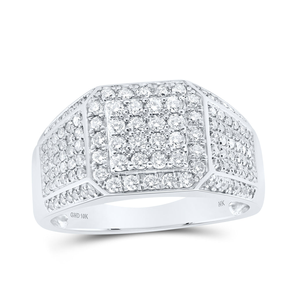 10K White Or Yellow Gold Mens Round Diamond Square Ring , Mens Size: 7-13