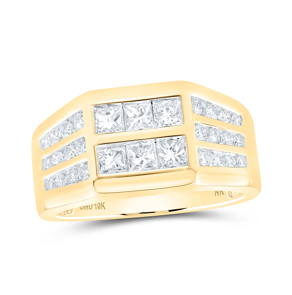 10K White Or Yellow Gold Mens Princess Diamond Band Ring, Mens Size: 7-13