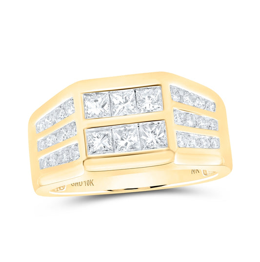 10K White Or Yellow Gold Mens Princess Diamond Band Ring, Mens Size: 7-13
