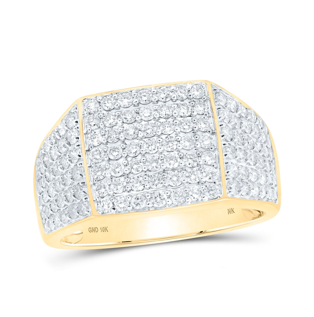 10K White Or Yellow Gold Mens Round Diamond Pave Square Ring, Mens Size: 7-13