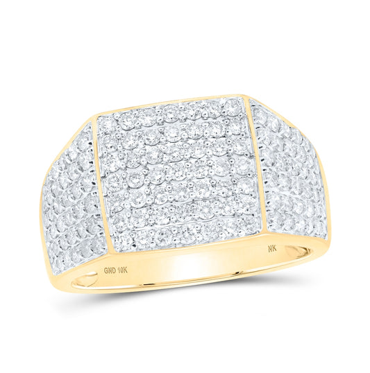 10K White Or Yellow Gold Mens Round Diamond Pave Square Ring, Mens Size: 7-13