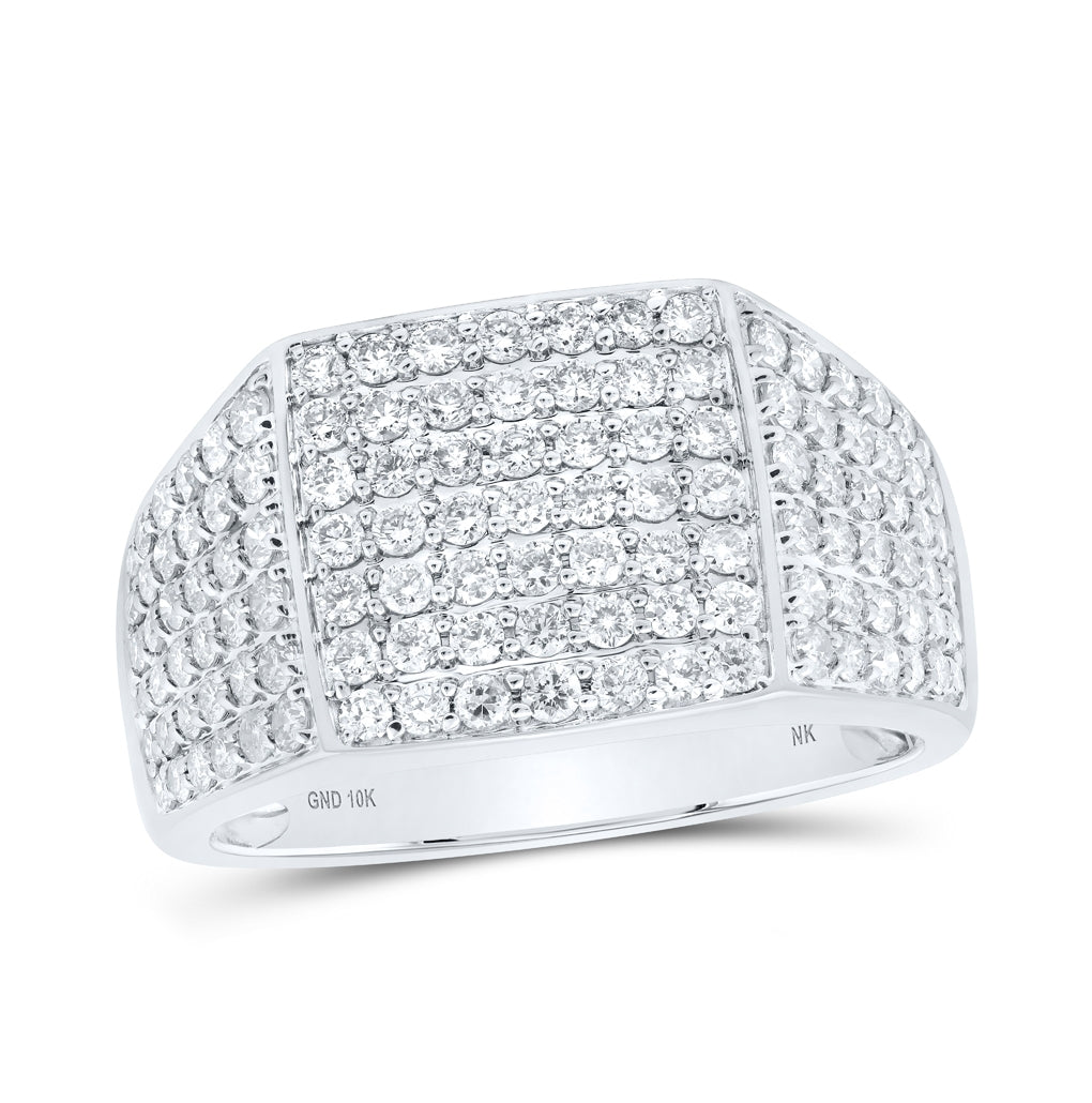 10K White Or Yellow Gold Mens Round Diamond Pave Square Ring, Mens Size: 7-13