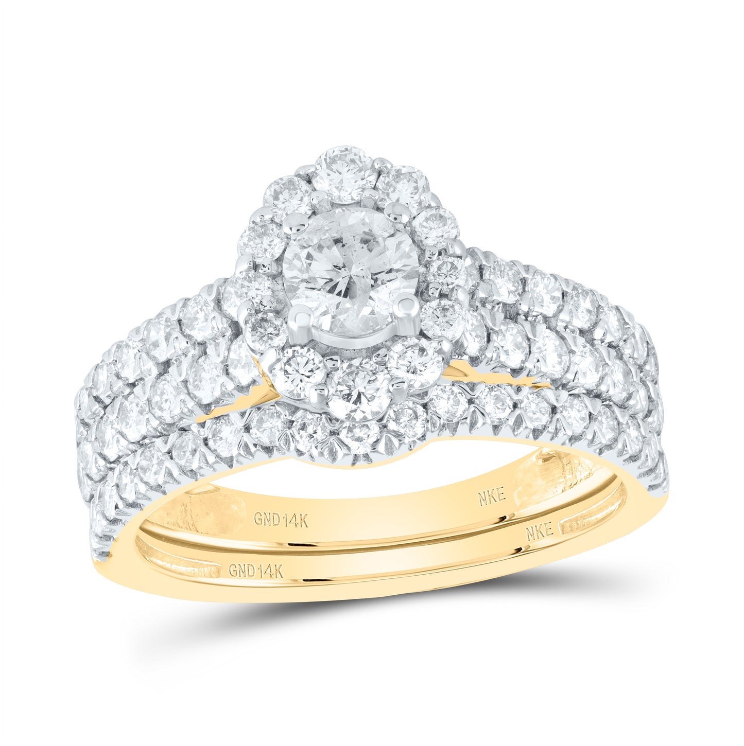 14K White Or Yellow Gold Round Diamond Halo Bridal Wedding Ring Band Set, Womens Size: 5-10