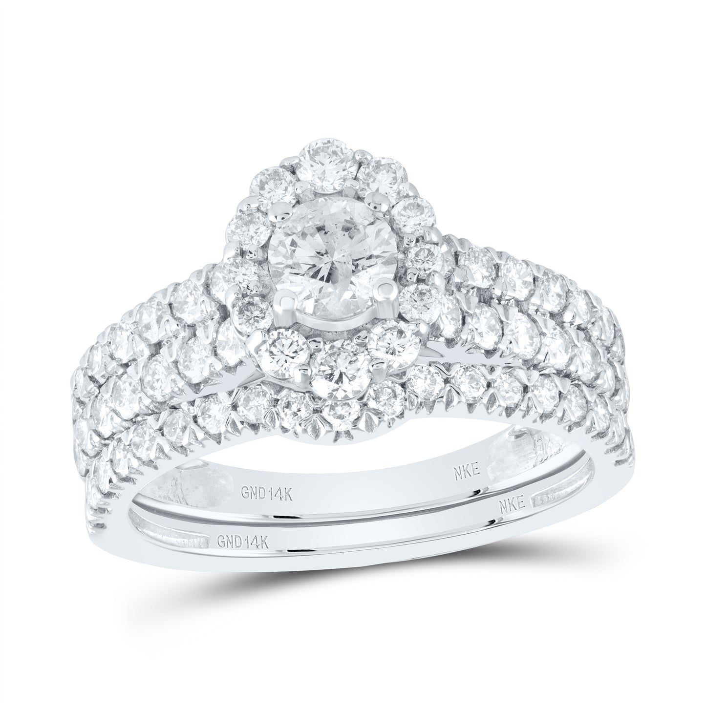 14K White Or Yellow Gold Round Diamond Halo Bridal Wedding Ring Band Set, Womens Size: 5-10